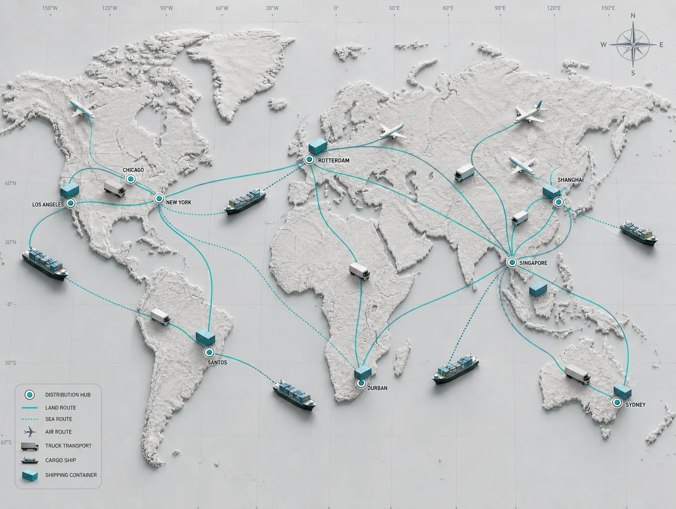 Global shipping and distribution network map